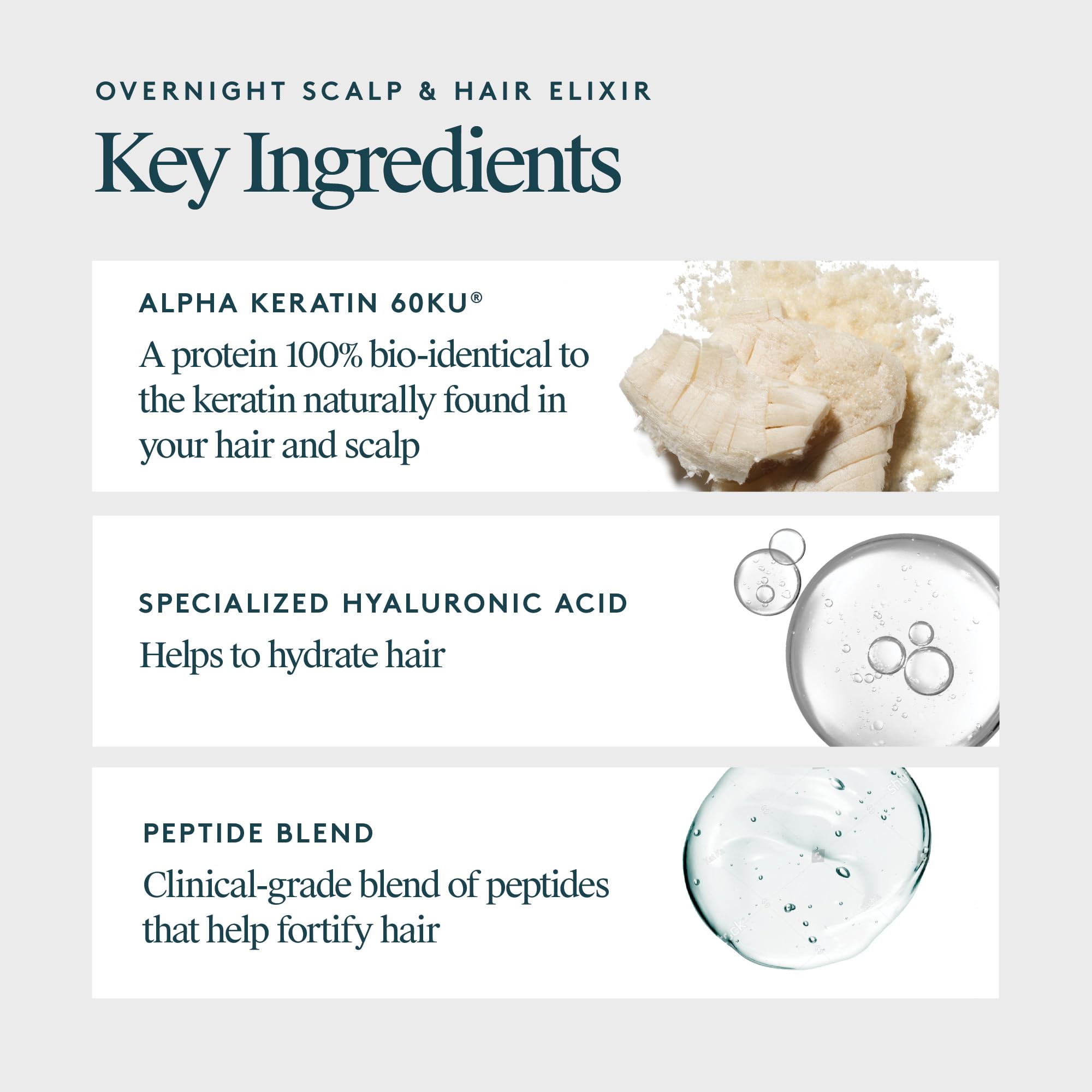 VIRTUE Correct Overnight Elixir features hyaluronic acid and peptide blend for hydration.