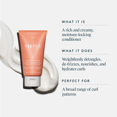 Applying VIRTUE Curl Conditioner to curly hair for detangling and definition