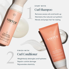 Color-safe label on VIRTUE Curl Conditioner bottle for treated hair