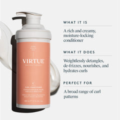 Virtue Curl Conditioner creamy texture ideal for detangling.