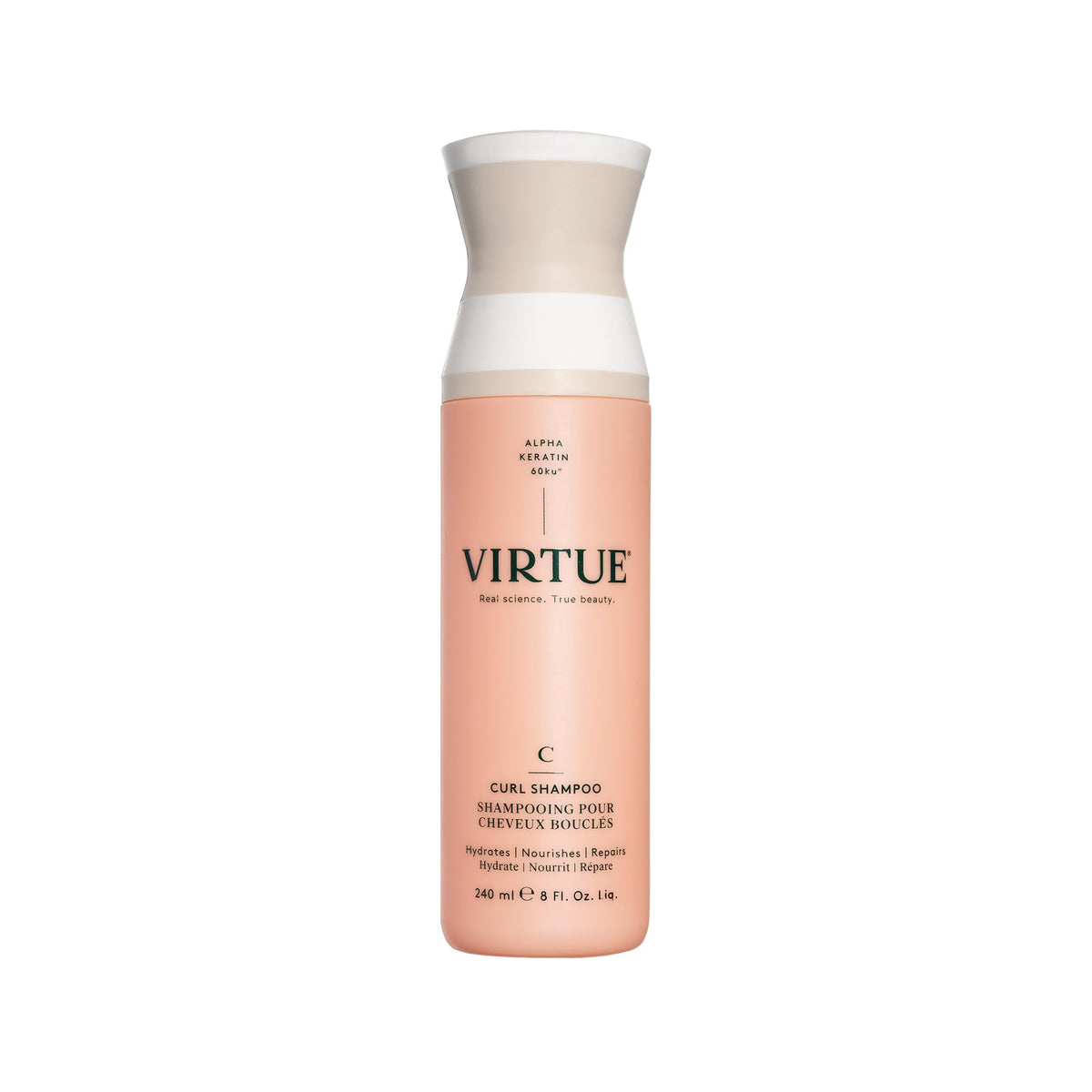 VIRTUE Curl sulfate-free shampoo with jojoba oil bottle-lather for hydrated, frizz-controlled curls.