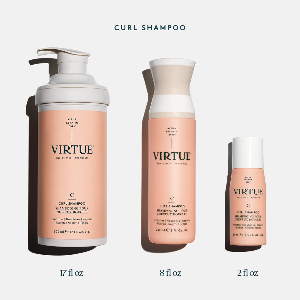 VIRTUE jojoba oil shampoo shields humidity and helps tame frizz in humid weather.
