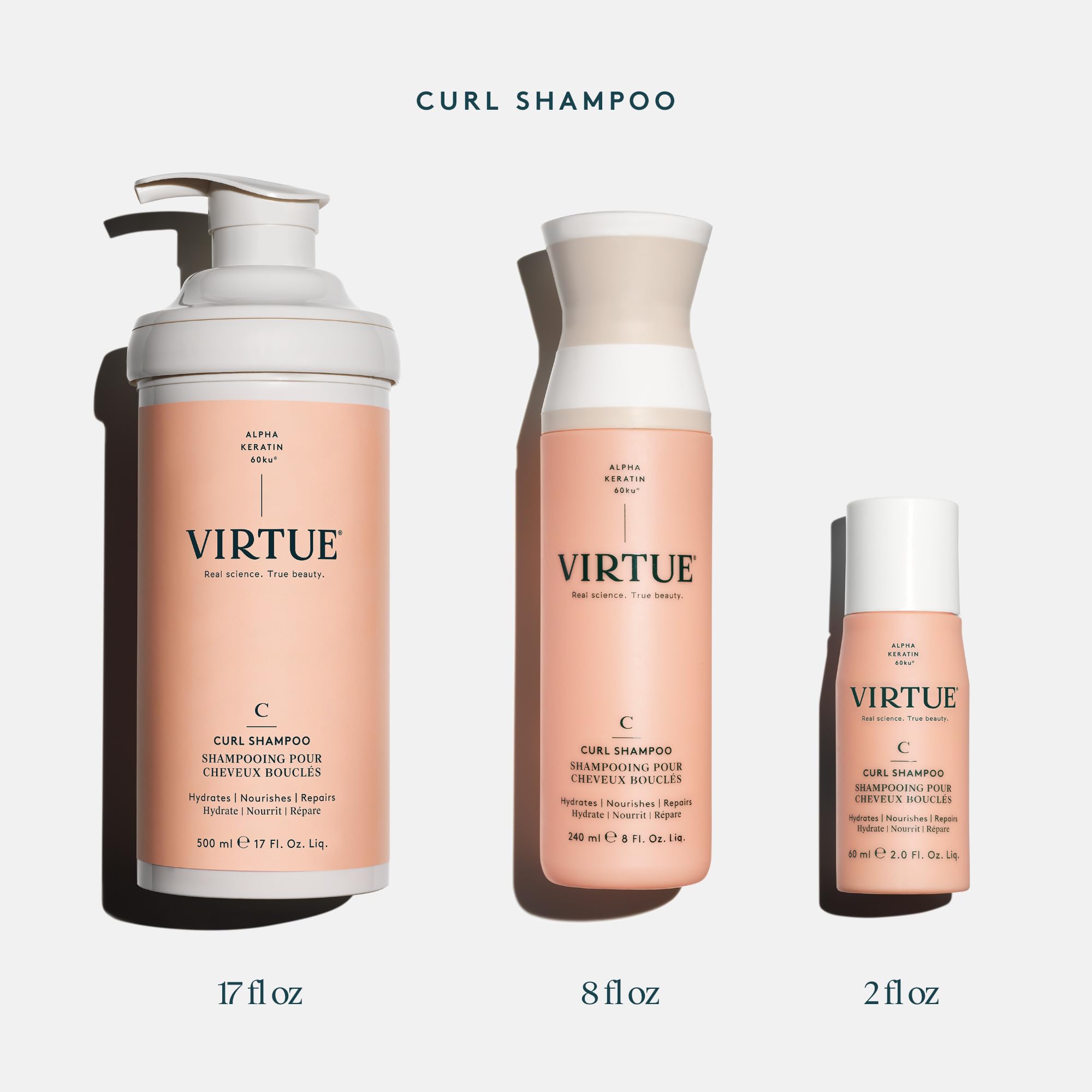 VIRTUE Curl Shampoo vegan formula on label promotes clean ingredients