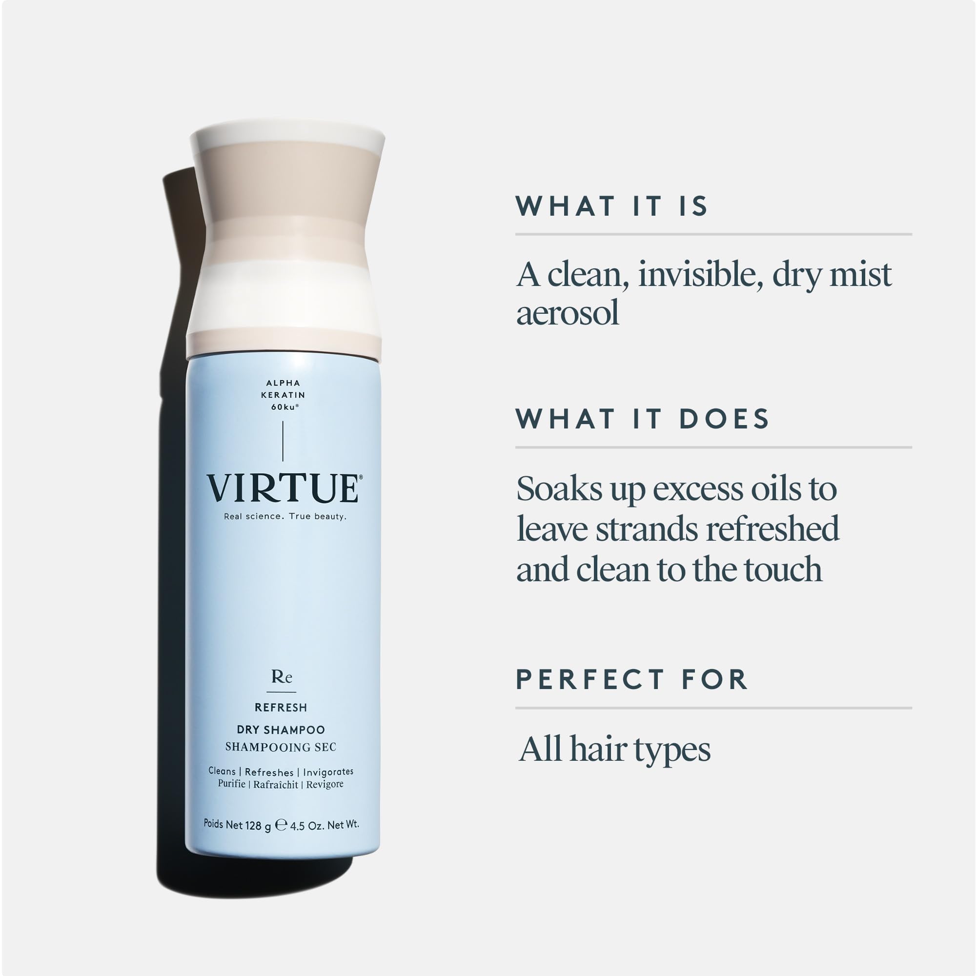 Virtue dry shampoo spray mist applying quick refresh between washes