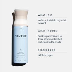 Virtue dry shampoo spray mist applying quick refresh between washes