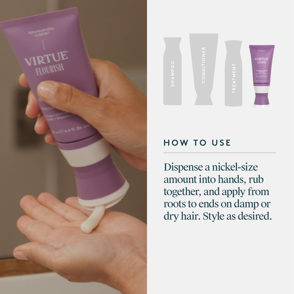 VIRTUE Flourish bottle back label showing 4 oz size.