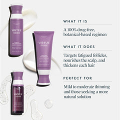 Virtue Flourish Conditioner bottle supports smooth detangling during thinning hair care.