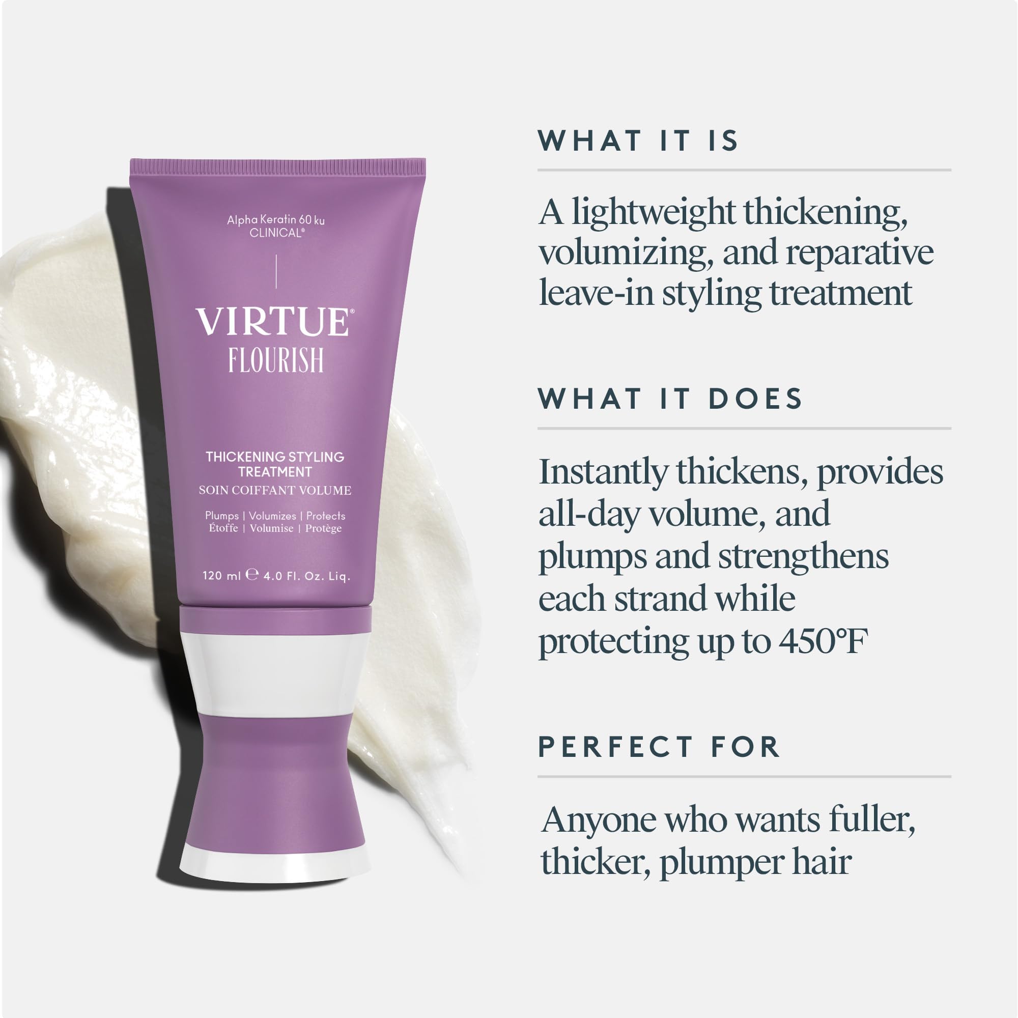 VIRTUE Flourish cream texture in a dollop, illustrating soufflé-like texture.