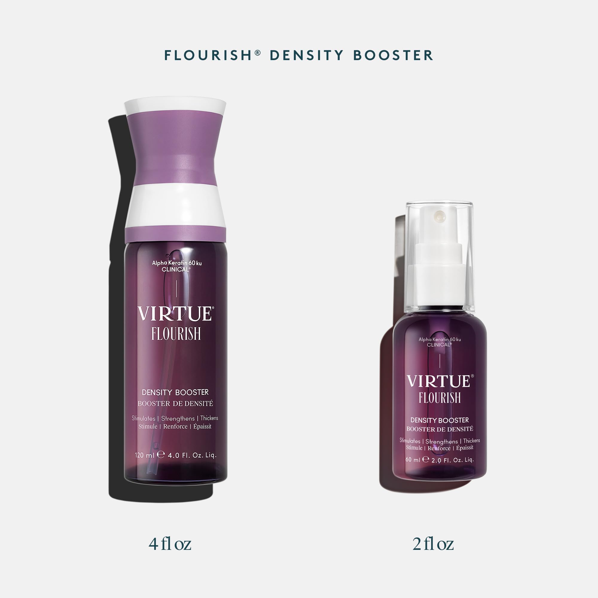 Virtue Flourish Density Booster fast-absorbing spray for quick styling.