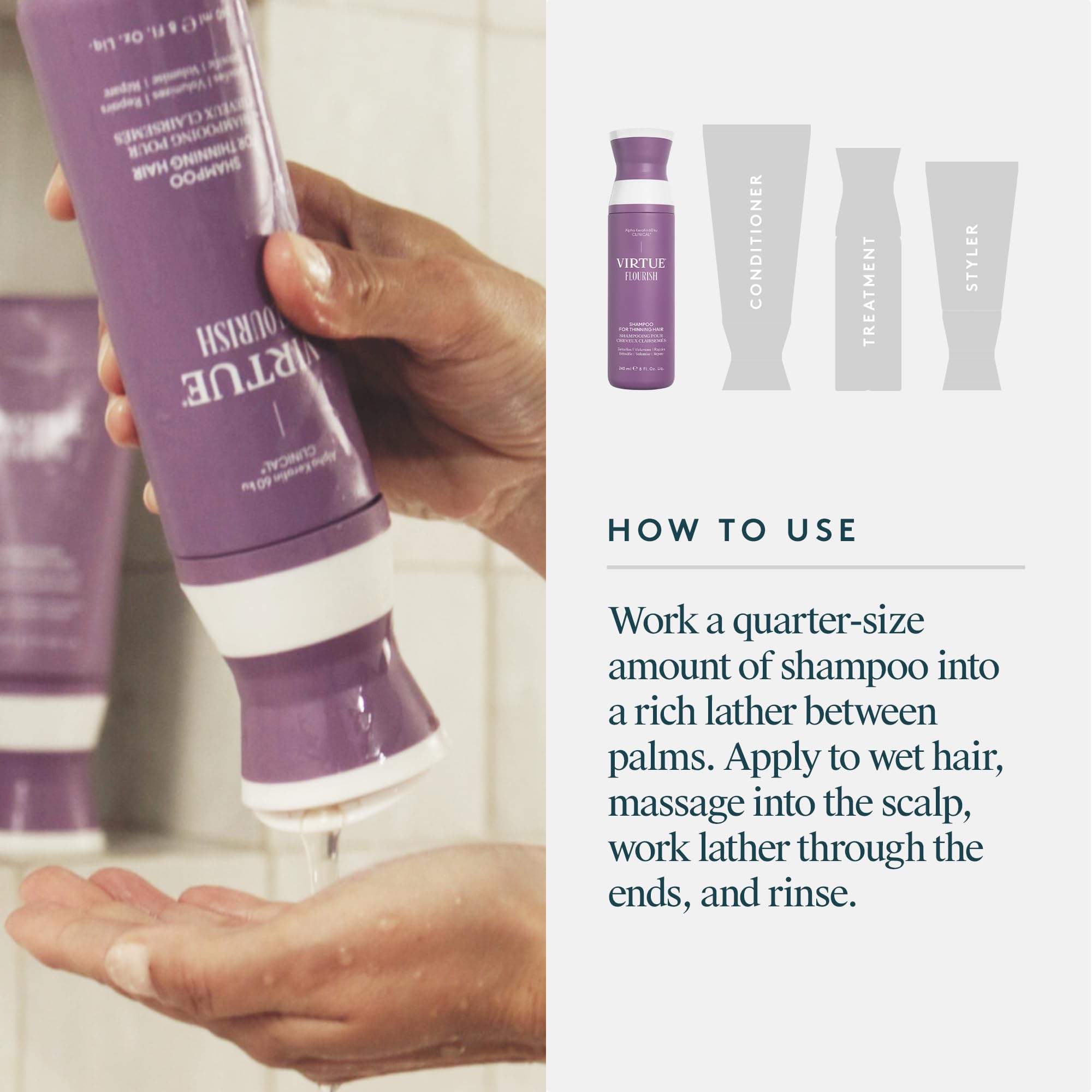After-wash hair with lightweight hydration from Virtue Flourish.
