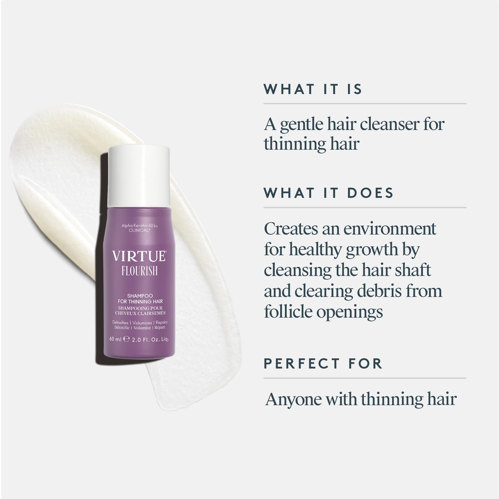 Rich lather from Virtue Flourish shampoo aids detangling.