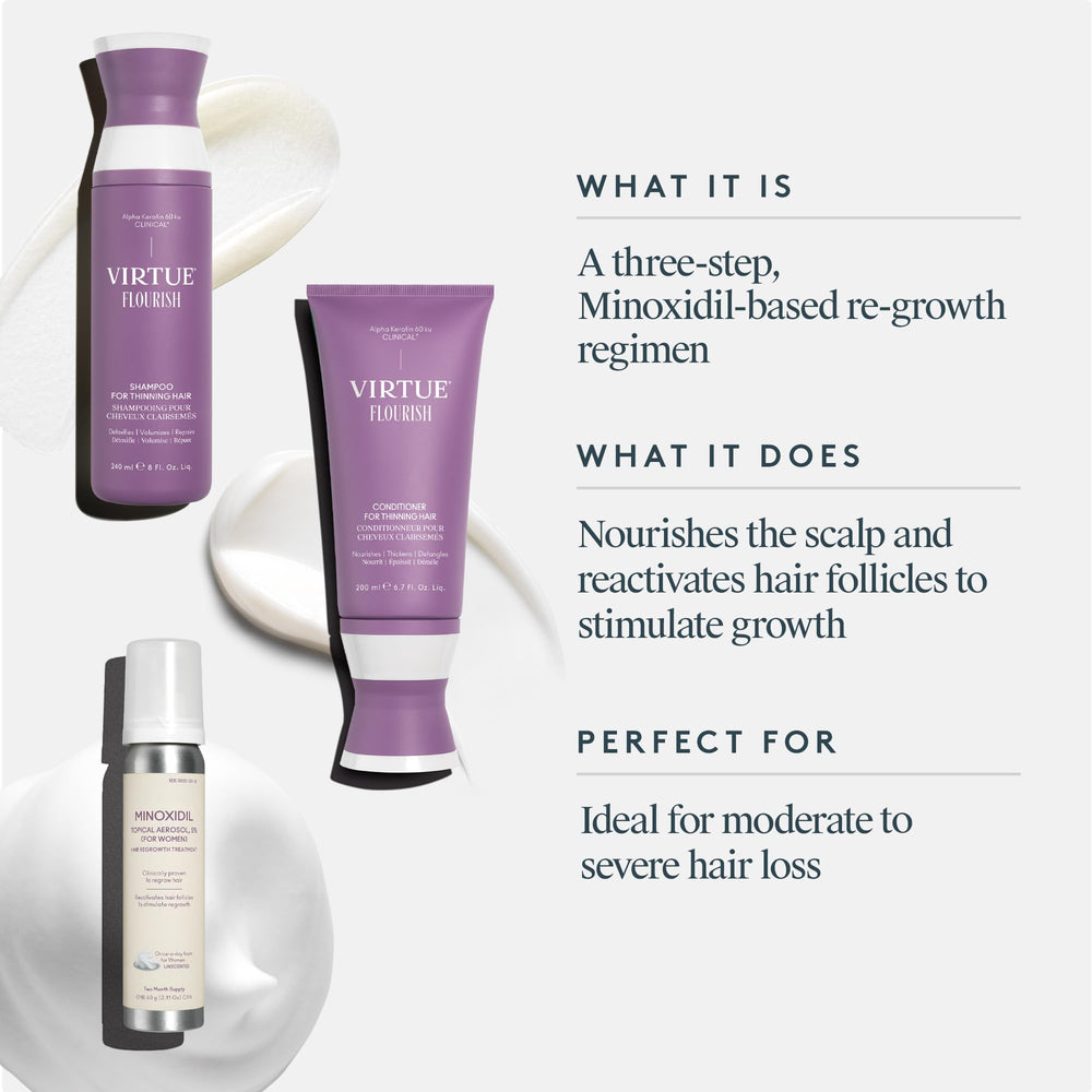 Virtue shampoo thinning hair bottle provides gentle cleansing for fine strands
