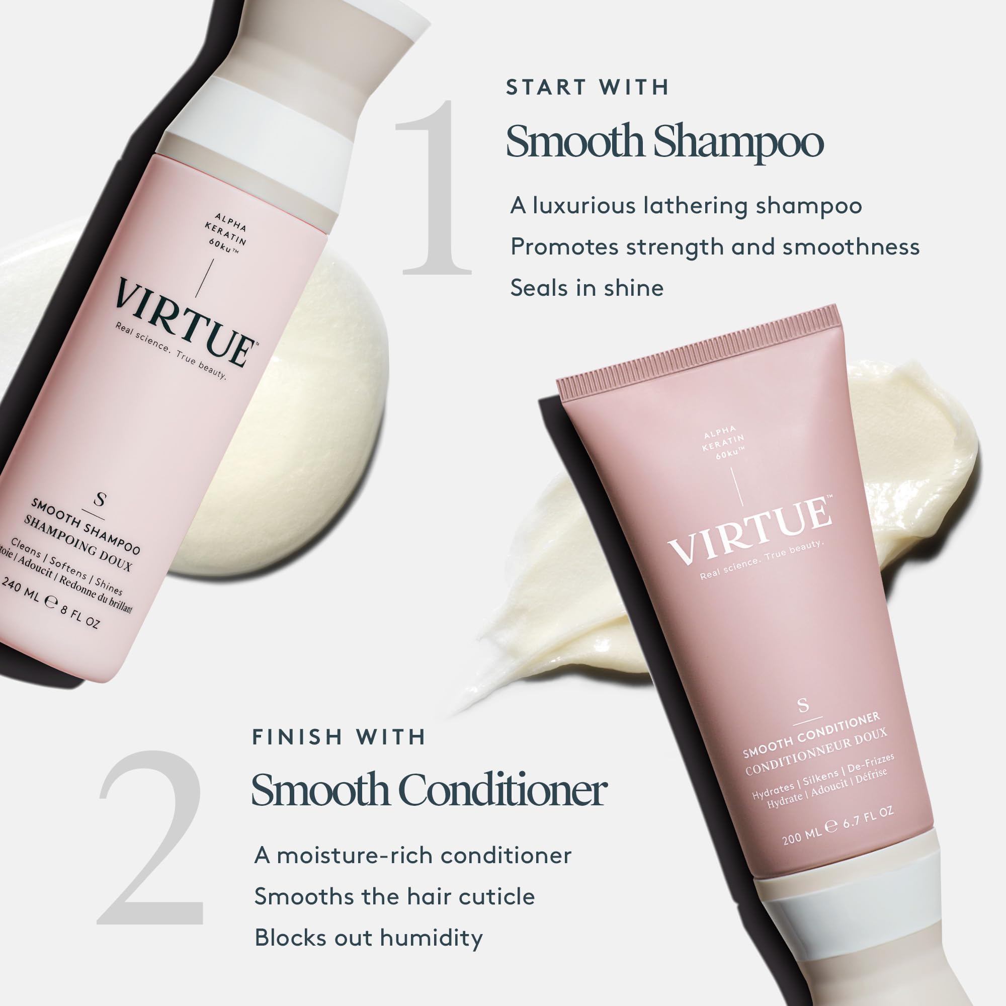 Virtue Smooth Shampoo all-hair-types usage image showing diverse curls.