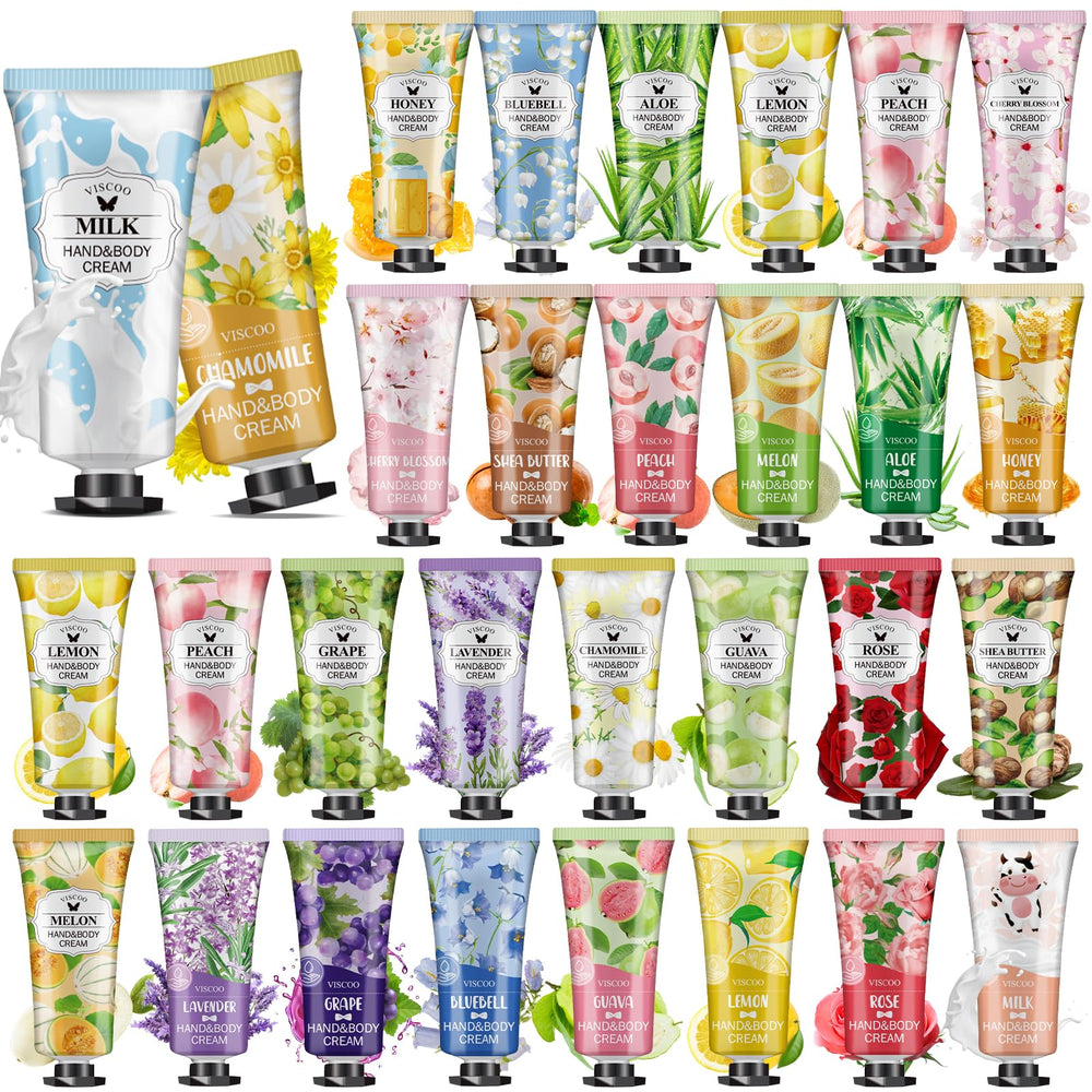VISCOO 28-pack hand cream gift set with assorted fragrances for daily moisture and gifting.