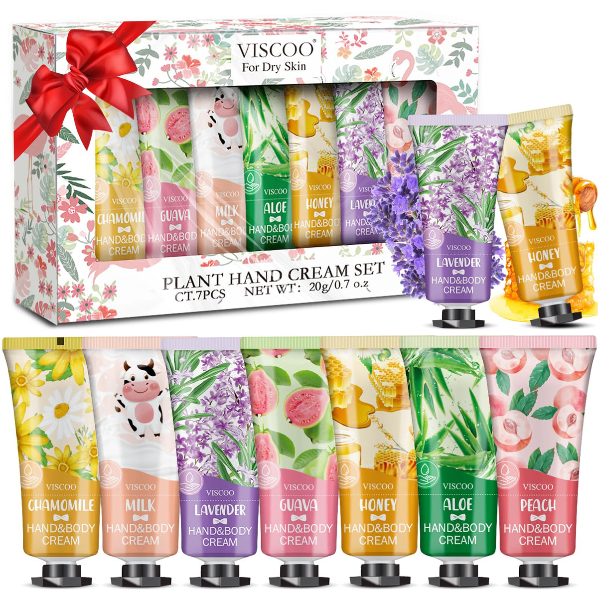 VISCOO 7-pack hand cream gift set on display, ideal for gifting and daily care.