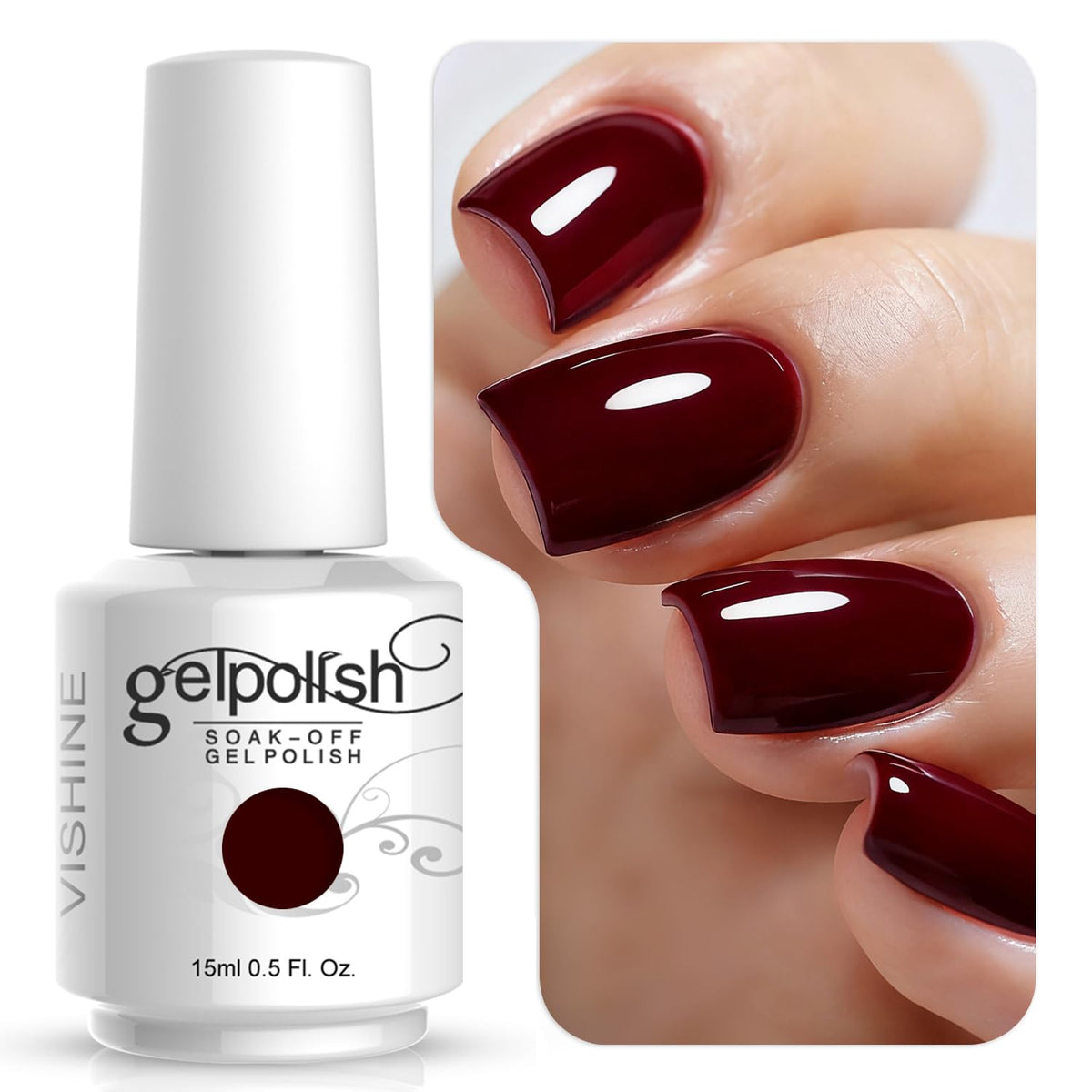Vishine Gelpolish dark red bottle showing rich fall color