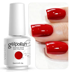 Vishine Gelpolish red bottle closeup showing vibrant color for salon use.