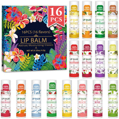 VISRIE lip balm 16-pack flavors assortment for daily moisture and subtle shine.