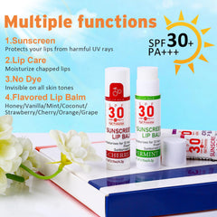 VISRIE lip balm with coconut oil and Vitamin E for daily lip care and moisture.