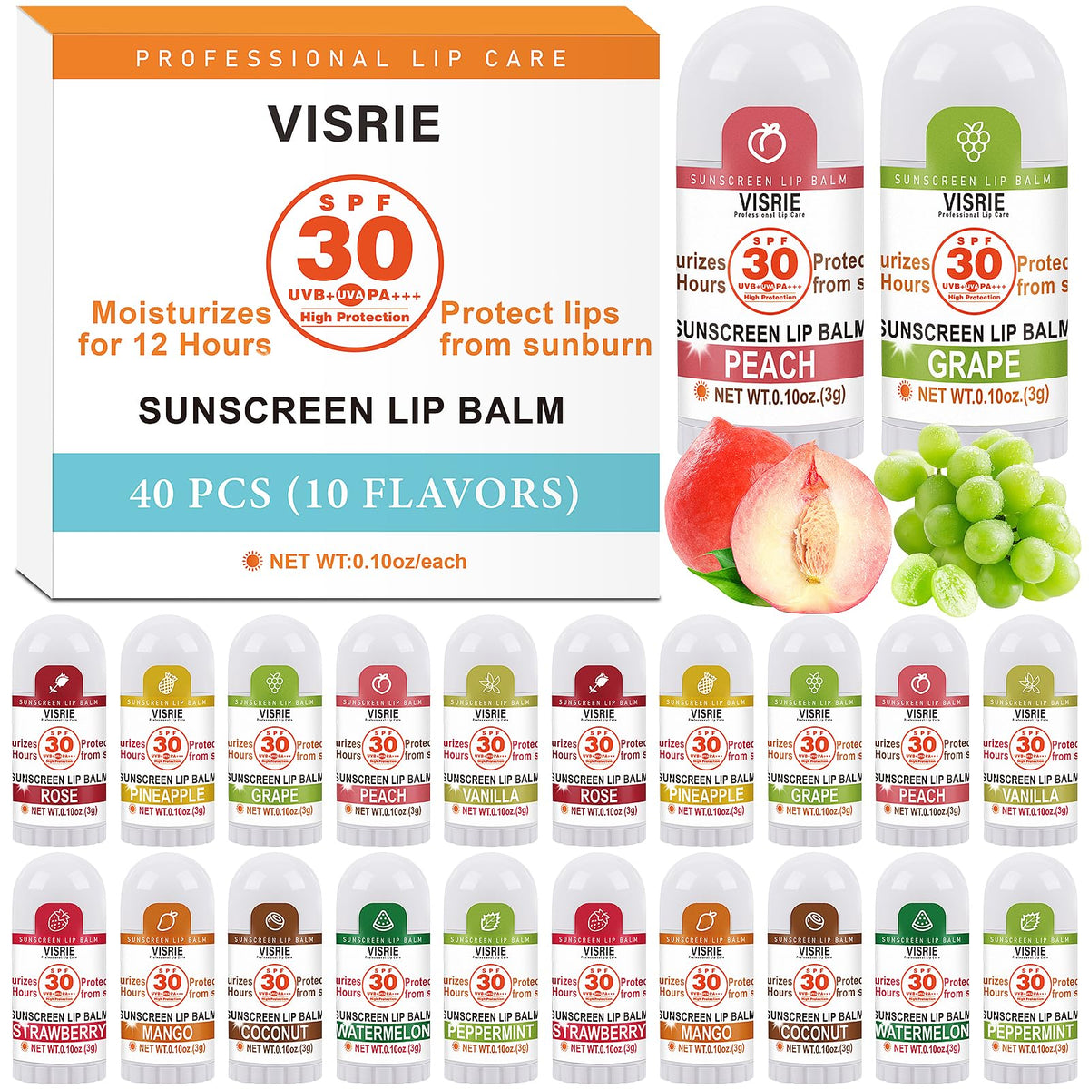 VISRIE SPF 30 mini lip balm Rose flavor for sun protection and moisture.