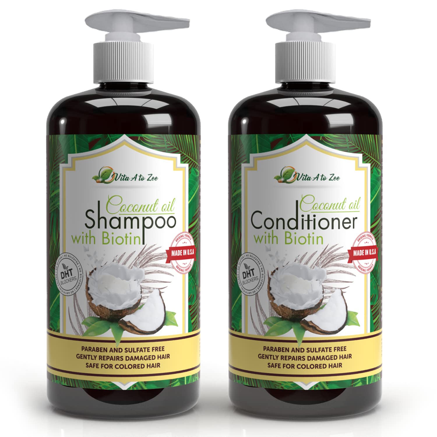 Vita A to Zee coconut oil shampoo bottle delivers a hydrating cleanse for soft, manageable hair.