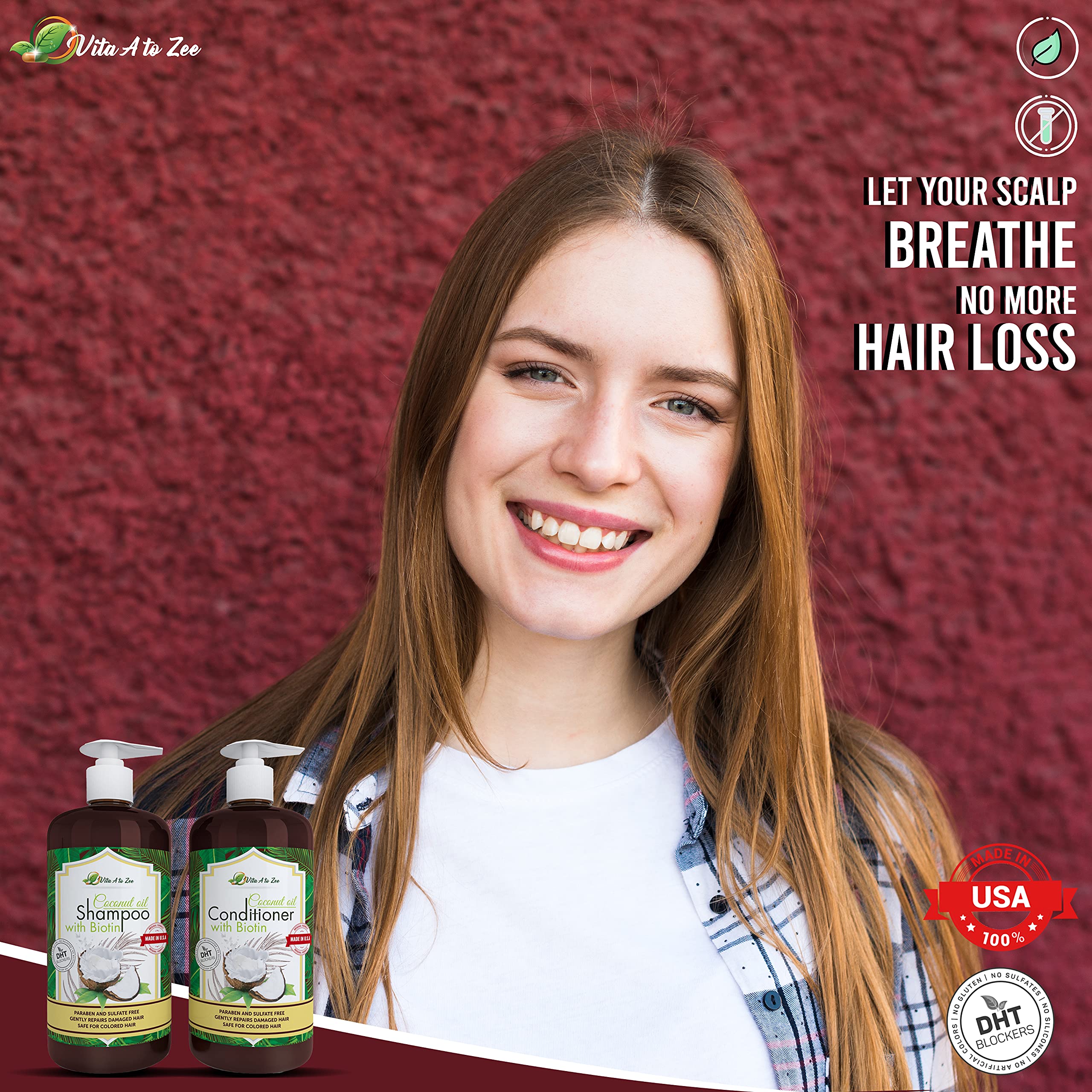 Vita A to Zee bottle with nettle extract and vitamin E signals scalp-supporting properties.