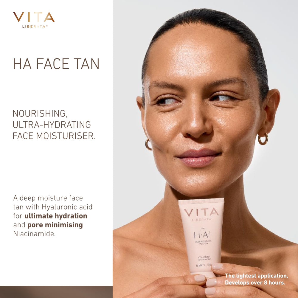 Closeup of Vita Liberata moisturizer jar showing creamy texture for even coverage.