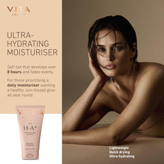 Texture swirl of Vita Liberata moisturizer highlighting hydration with hyaluronic acid.