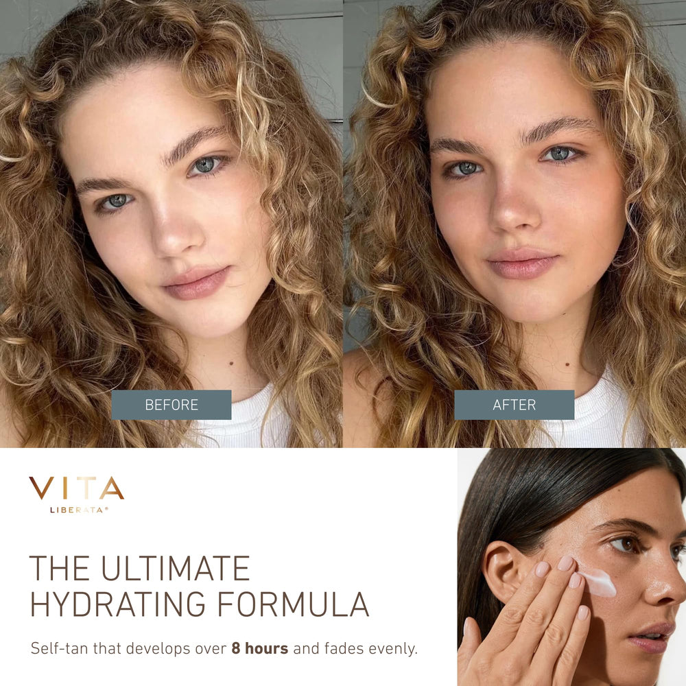 Cheek showing a soft, gradual tan from Vita Liberata glow moisturizer.