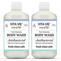 Vita Vie Lemon Body Wash bottle pour for a quick, refreshing cleanse.