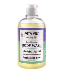 Vita Vie lemon body wash bottle offers a refreshing cleanse for hands and forearms.