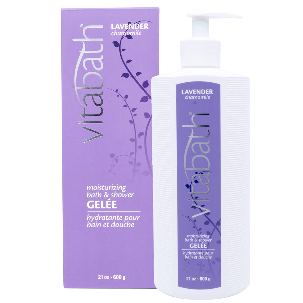 Vitabath Lavender Chamomile bath gel pour showing calming cleansing potential