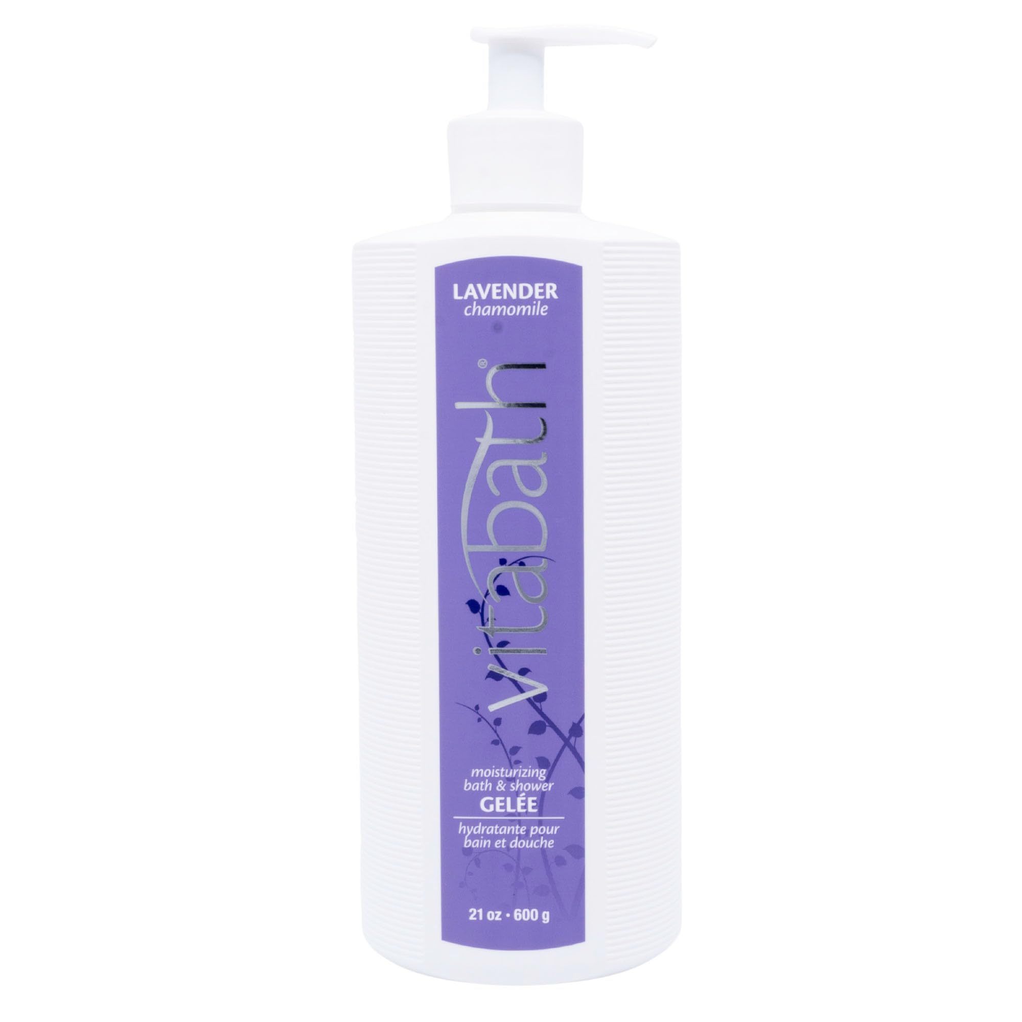 Closeup of Vitabath Lavender Chamomile bottle highlighting product name