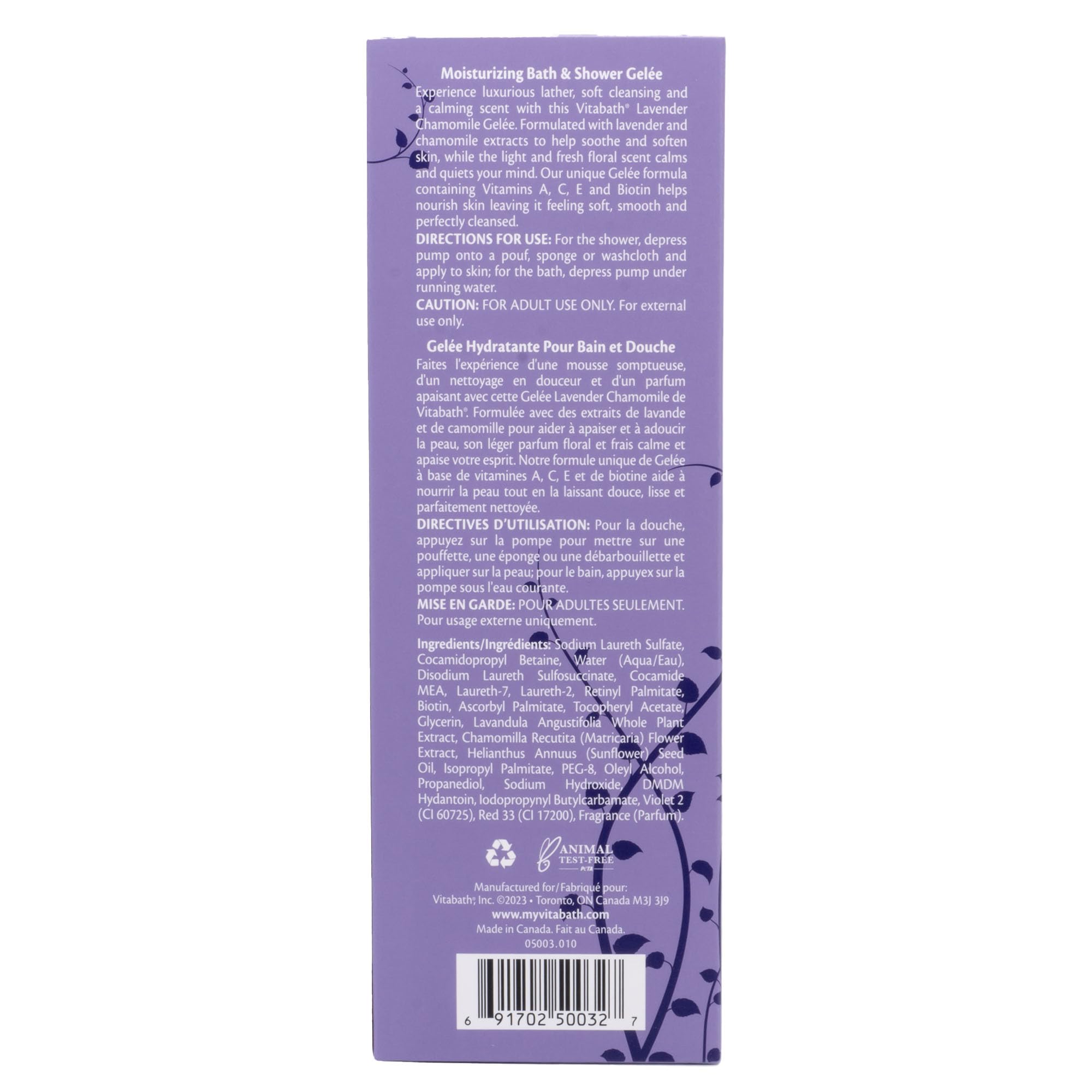 Skin-softening action of Vitabath Lavender Chamomile during shower use