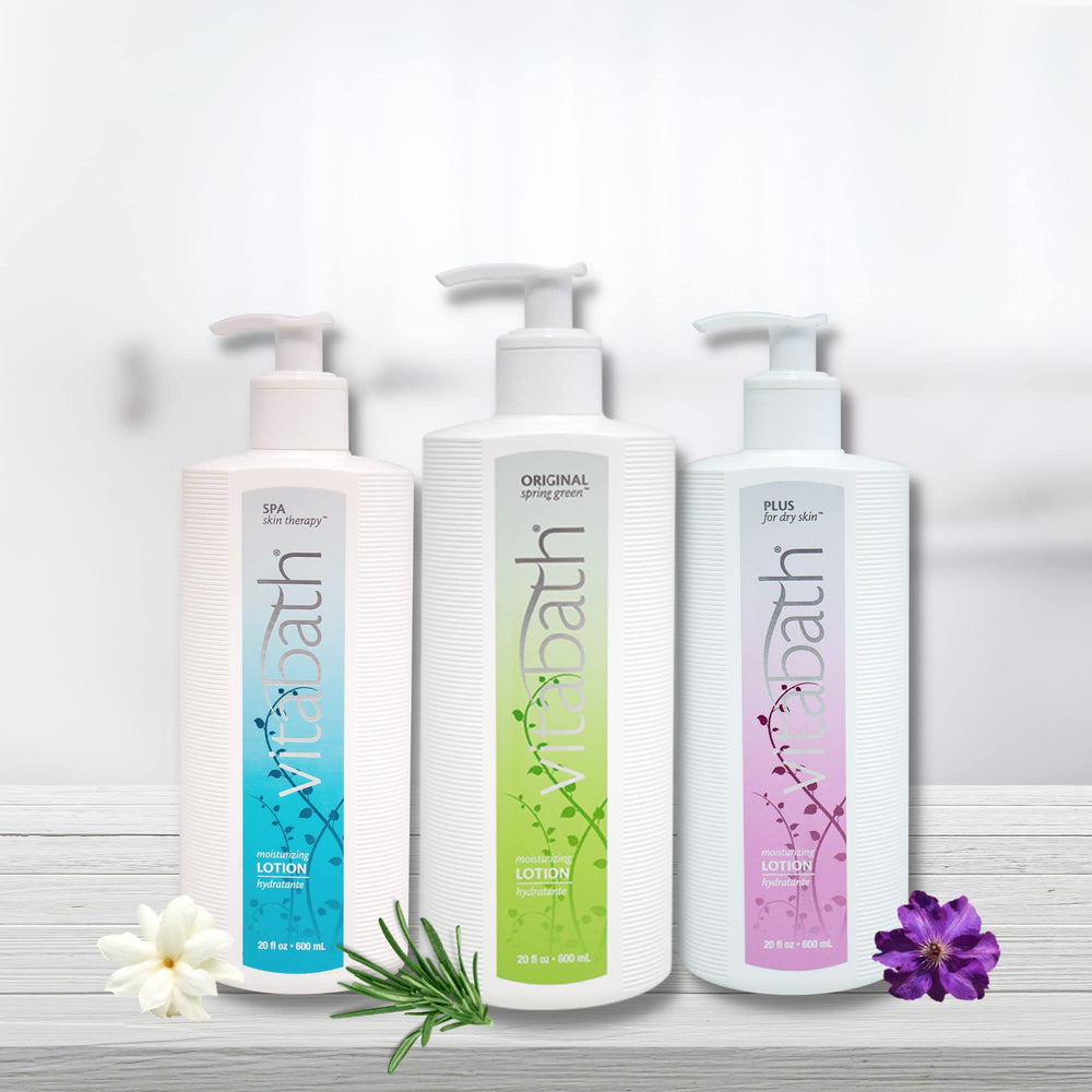 Vitabath Original Spring Green bathroom routine adds hydrating post-shower care.