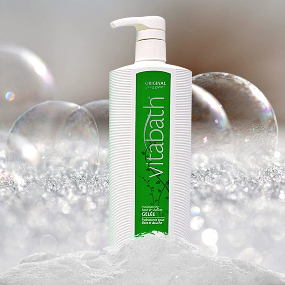 Spa-like bath scene featuring Vitabath Original Spring Green for relaxation.