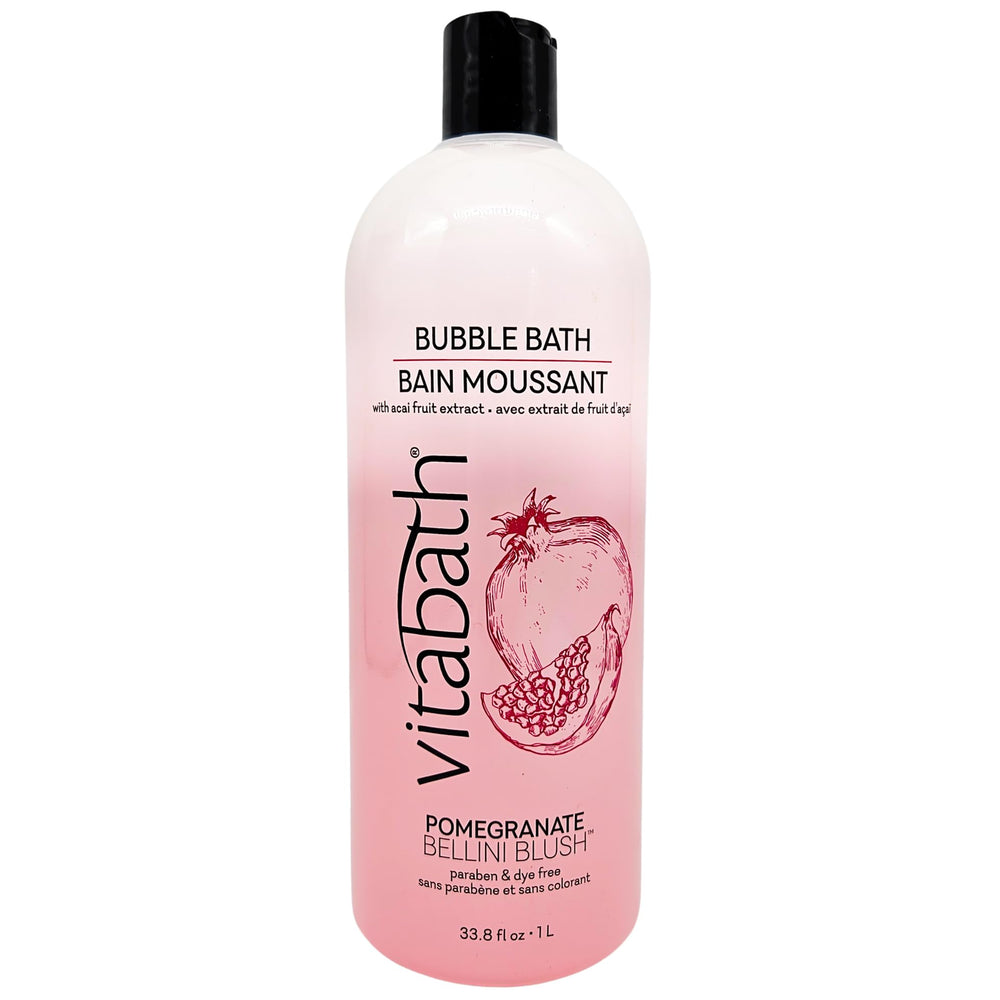 Vitabath Pomegranate Bellini Blush bubble bath being poured for a luxurious soak