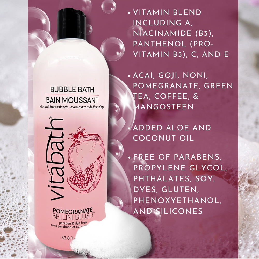 Close-up of rich foamy bubbles from Vitabath Pomegranate Bellini Blush