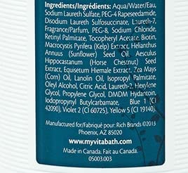 Vitabath spa skin therapy label detail highlights premium ingredients and clean cruelty-free formulation.