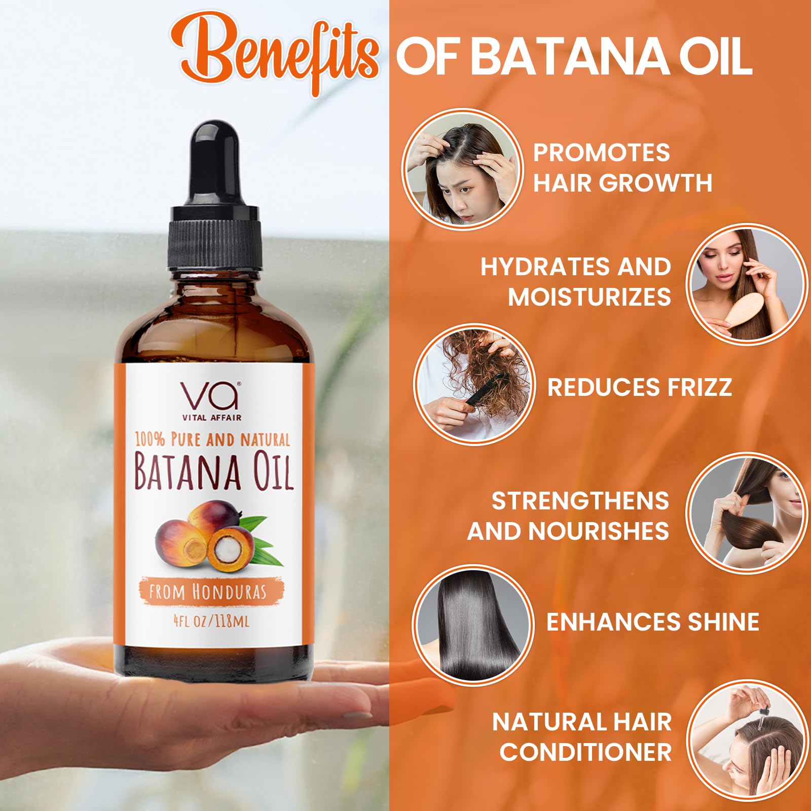 VITAL AFFAIR Batana Oil packaging emphasizes cold-pressed extraction and purity.