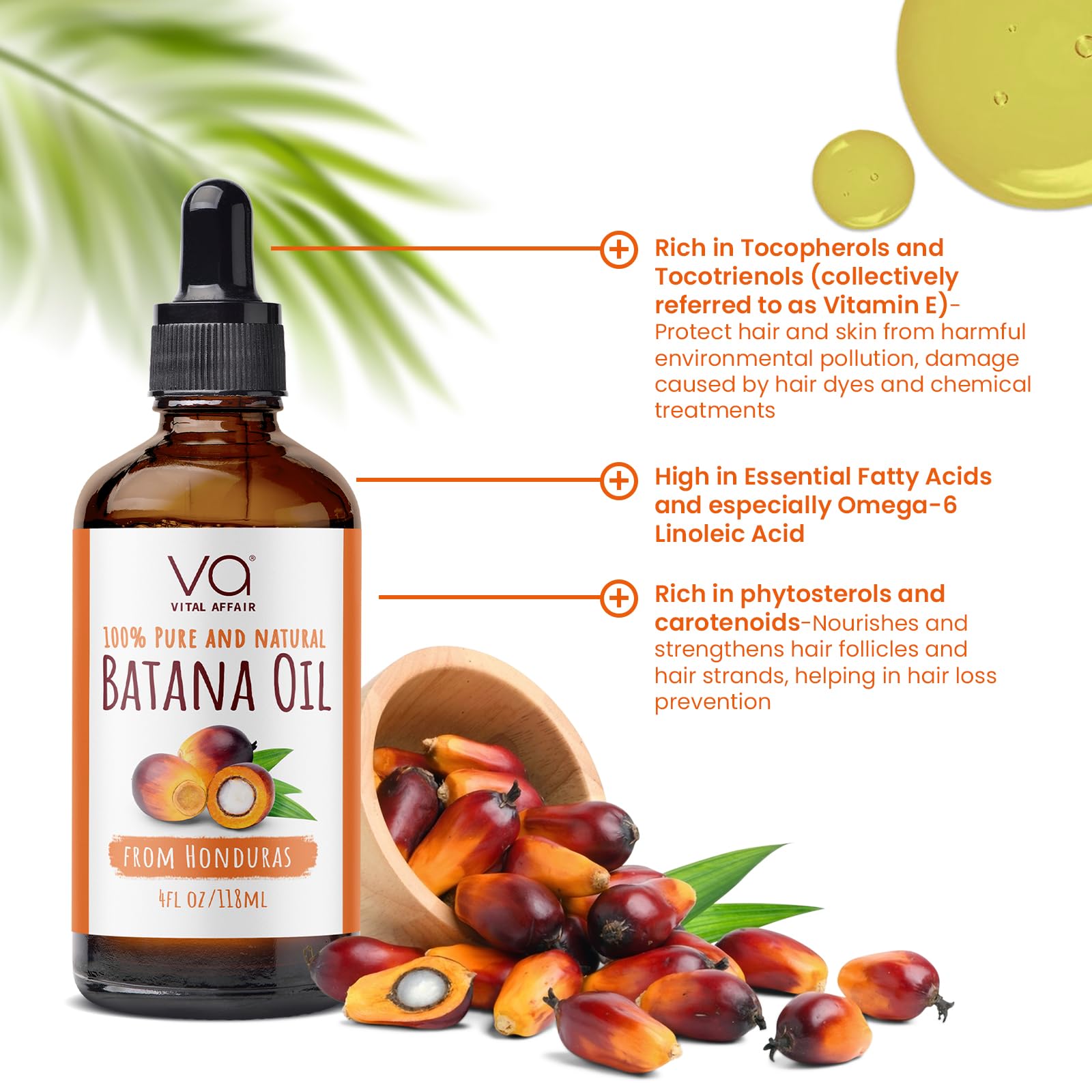 Batana Oil from Honduras for potential hair vitality and skin hydration.