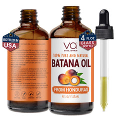 VITAL AFFAIR Batana Oil glass bottle close-up for deep hair hydration.