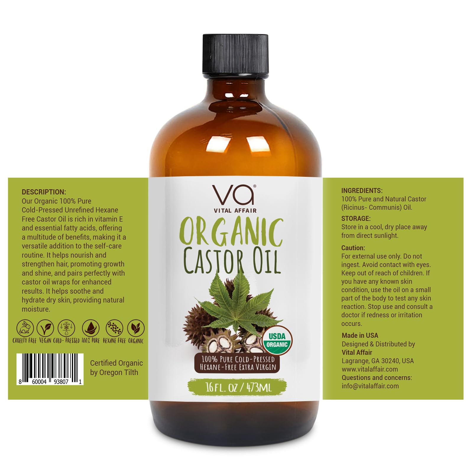 VITAL AFFAIR castor oil supports nourishing hair growth and conditioning.