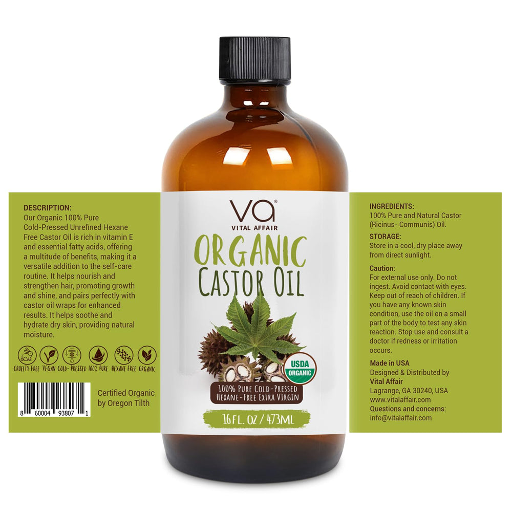 VITAL AFFAIR castor oil supports nourishing hair growth and conditioning.