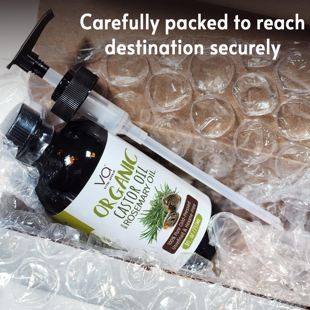 VITAL AFFAIR organic rosemary castor oil 8 oz bottle ready to use.