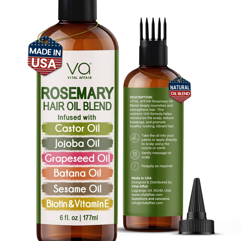 VITAL AFFAIR Rosemary Oil bottle pour enables easy scalp application and potential growth support.