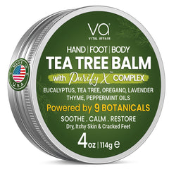 VITAL AFFAIR Tea Tree Oil Balm jar closeup showing soothing skin care.