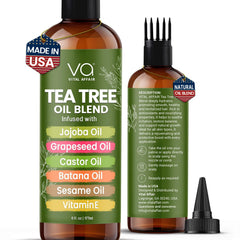 VITAL AFFAIR Tea Tree Oil for Hair bottle highlights a natural scalp treatment.