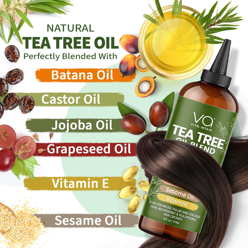VITAL AFFAIR Tea Tree Oil on hair strands adds moisture and shine.