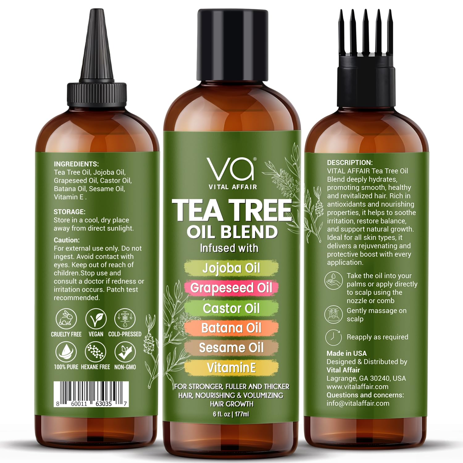 VITAL AFFAIR Tea Tree Oil application on scalp demonstrates soothing relief for itchy scalp.